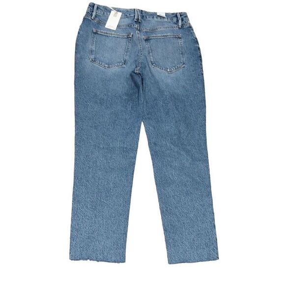 Good American The Weekender Distressed Denim Jeans Indigo Straight Crop NEW 6/28 - Picture 3 of 8